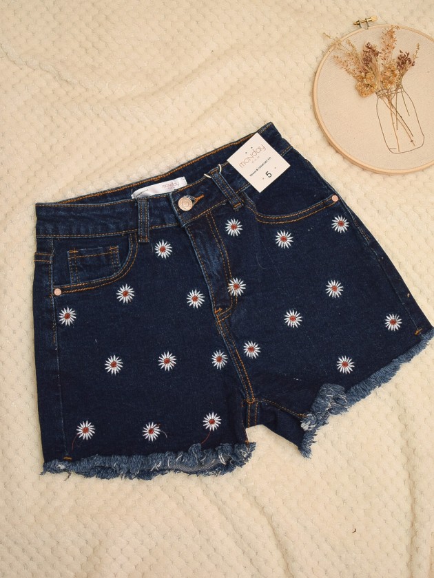 Short denim flora azul