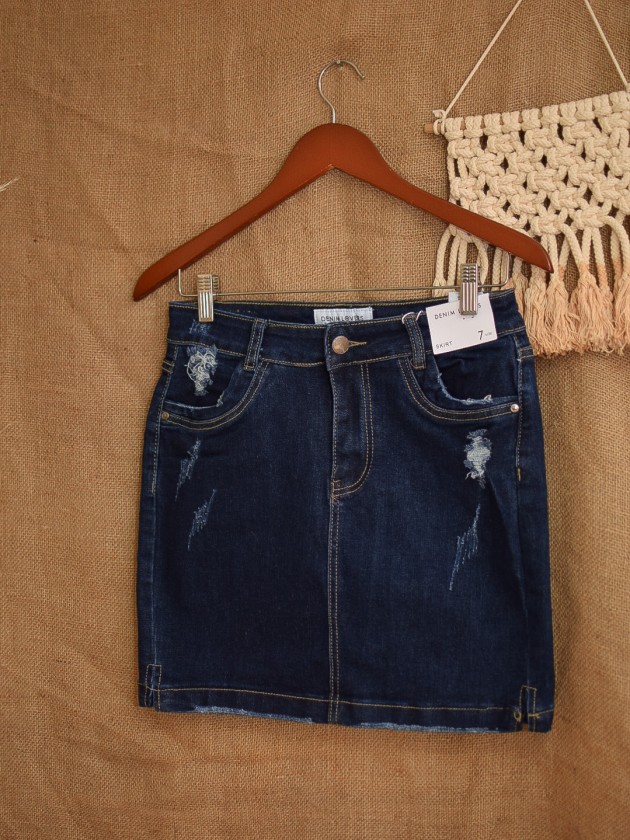 Falda denim azul