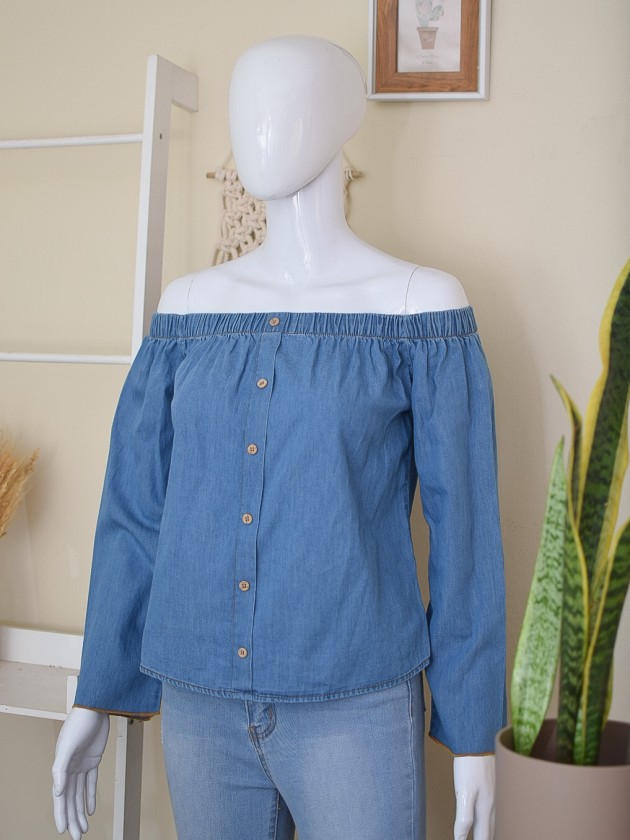 Blusa denim manga larga