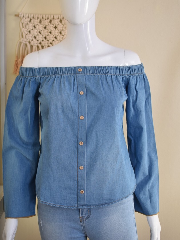 Blusa denim manga larga