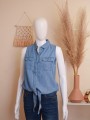 Blusa denim con amarre en la cintura 